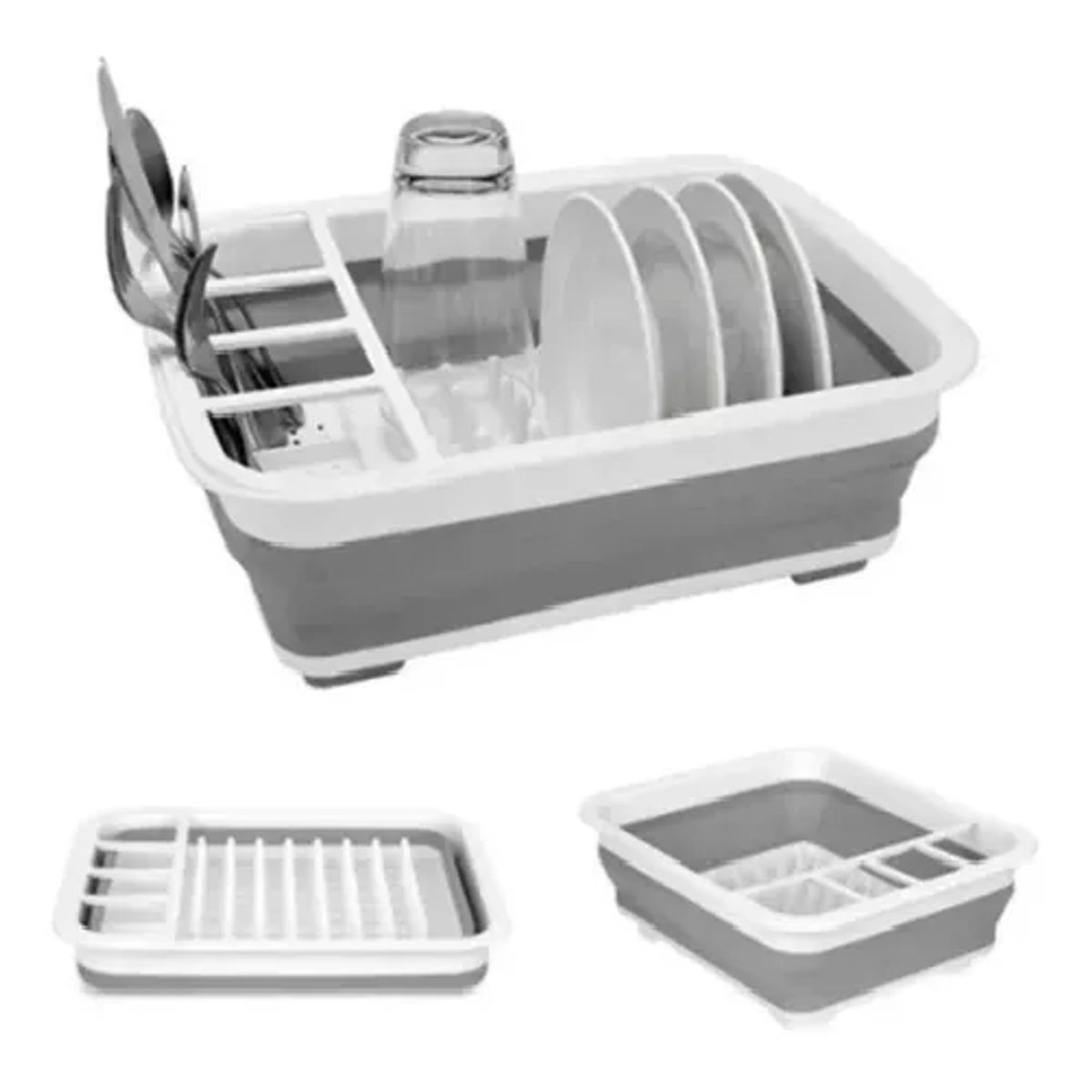 GENERICO - Secador platos porta cubiertos plegable color blanco-gris