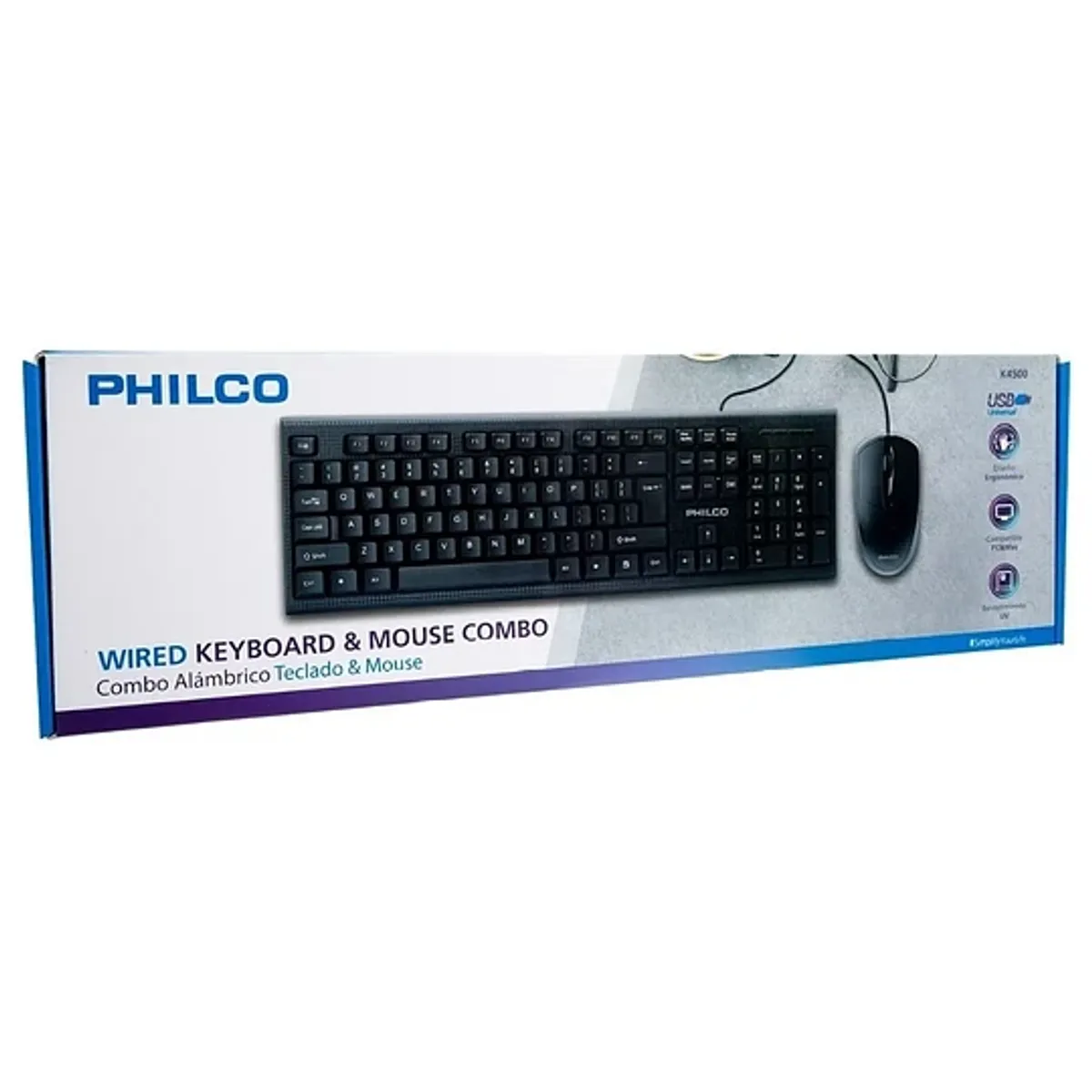 PHILCO - Kit Teclado Mouse Alambrico 1200dpi 104 Teclas Philco K4500