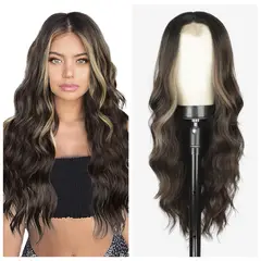 GENERICO - Peluca Ondulada De 66cm De Largo Con Reflejos Para Mujer-Negro