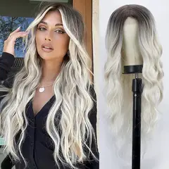 GENERICO - Peluca Ondulada De 66cm De Largo Con Reflejos Para Mujer-Oro blanco