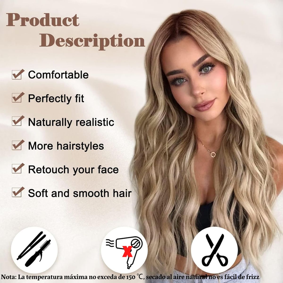 GENERICO - Peluca Ondulada De 66cm De Largo Con Reflejos Para Mujer-Marrón