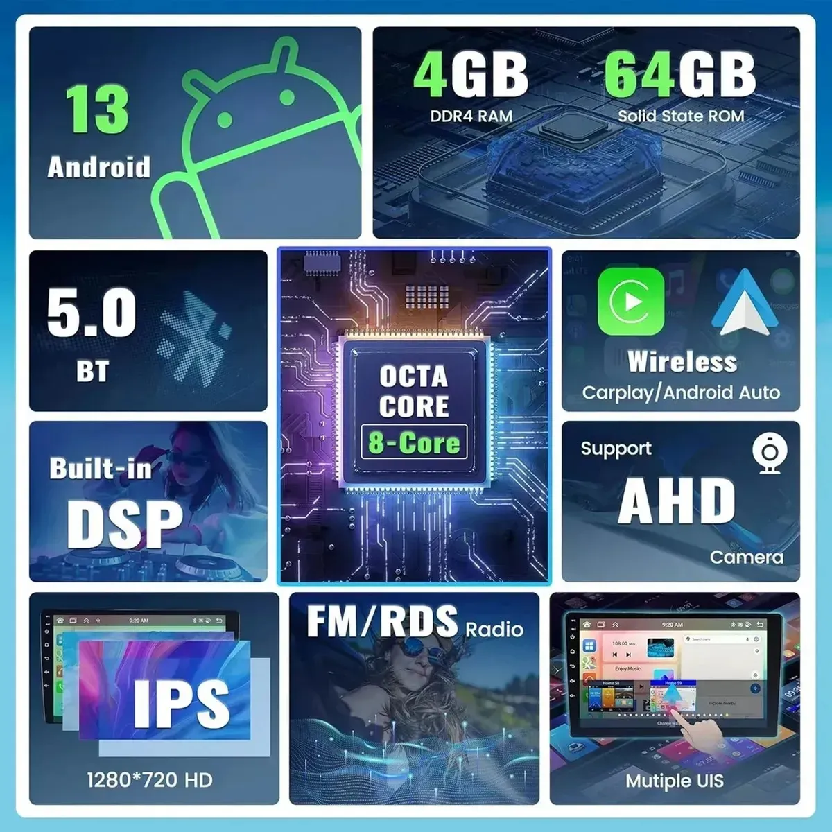 GENERICO - Radio Android Auto Carplay Qled 9pul Octa-core 4gb64gb Auto