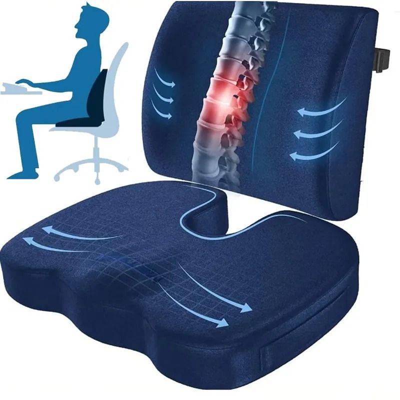 GENERICO - Cojin Lumbar Y Asiento Para Coxis y Ciatica Lumbar Azul