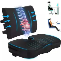 GENERICO - Cojin Lumbar Y Asiento Para Coxis y Ciatica Lumbar-Negro