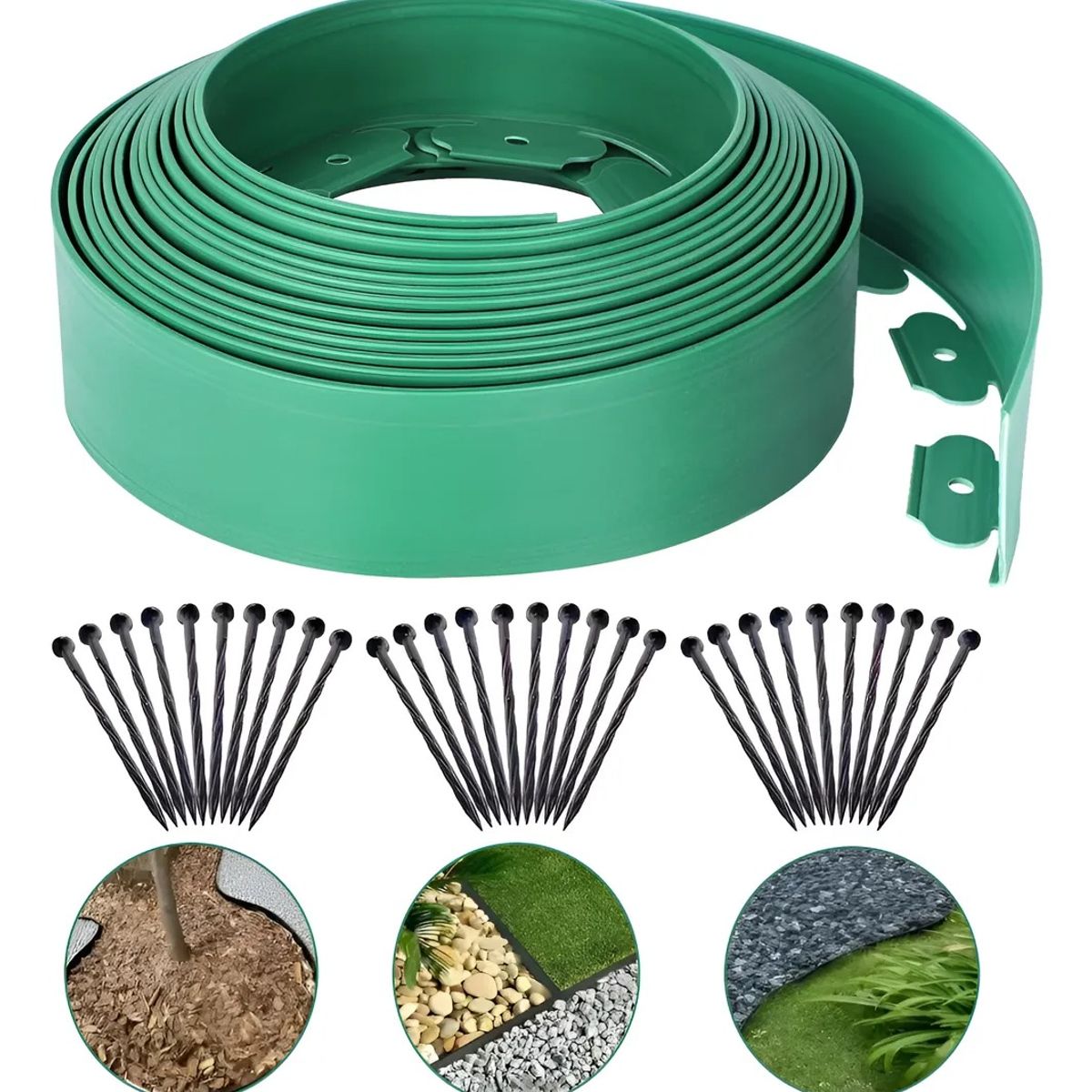 GENERICO - Separador Jardín Limitador De Césped 5cm×6m Verde + 18 Uñas