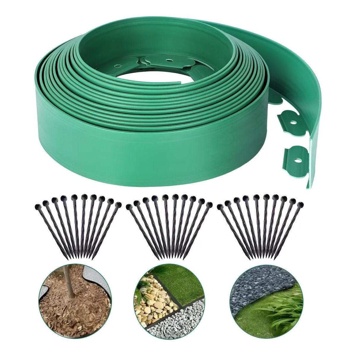 GENERICO - Separador Jardín Limitador De Césped 5cm×6m Verde + 18 Uñas