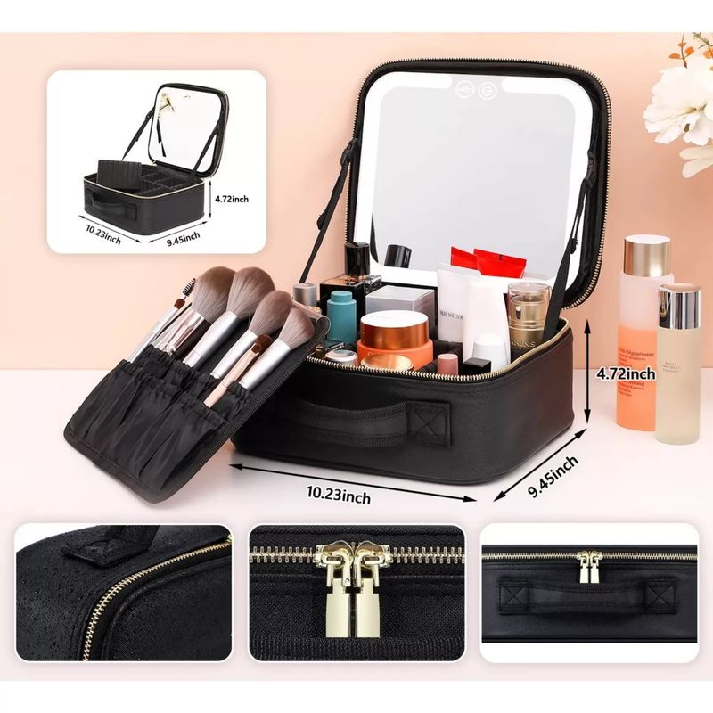 MOVI - Cosmetiquero Organizador con Espejo y Luz Led Color Negro
