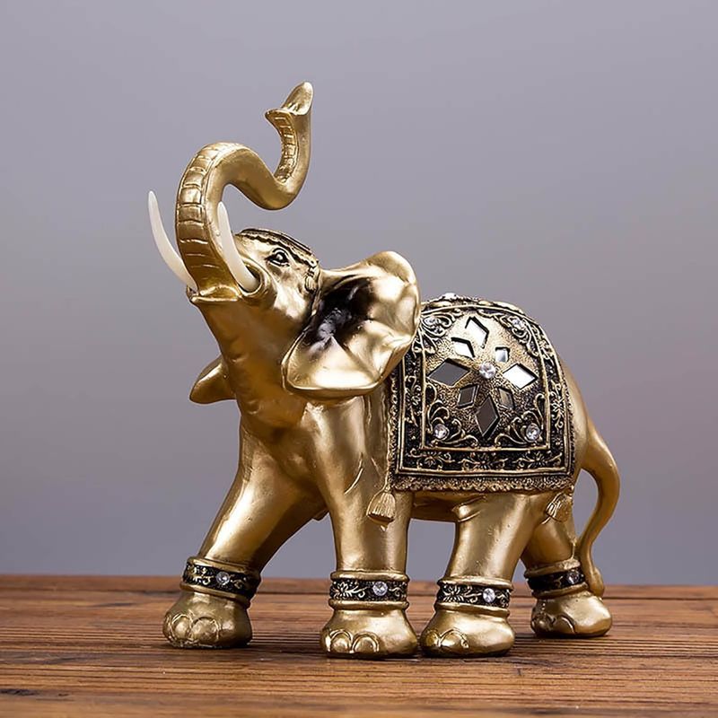 MOVI - Elefante Decorativo Dorado 15x15CM Atrae Suerte Riqueza y Felicidad