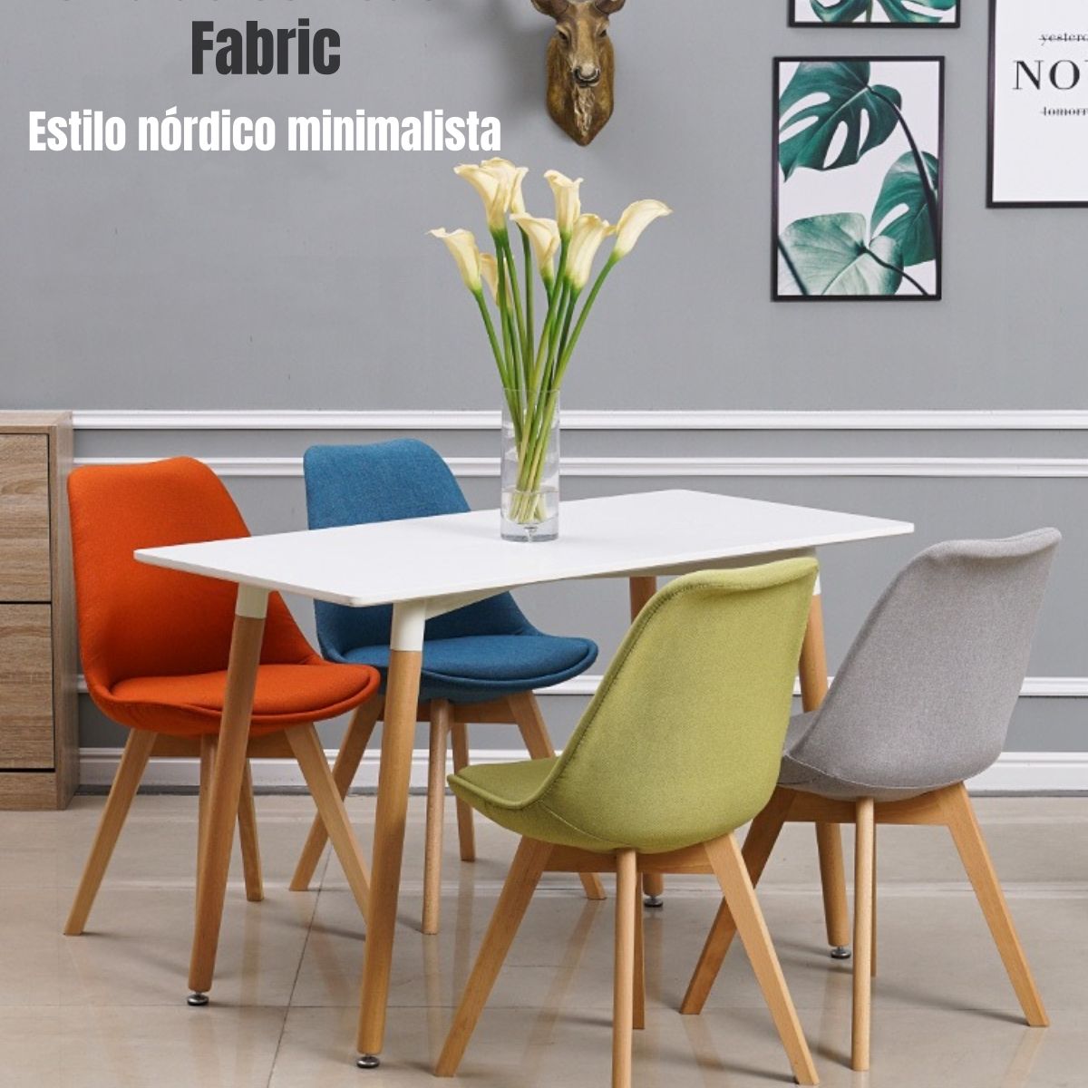 LUBABYCAS - Set 4 Sillas De Comedor De Tela Gris