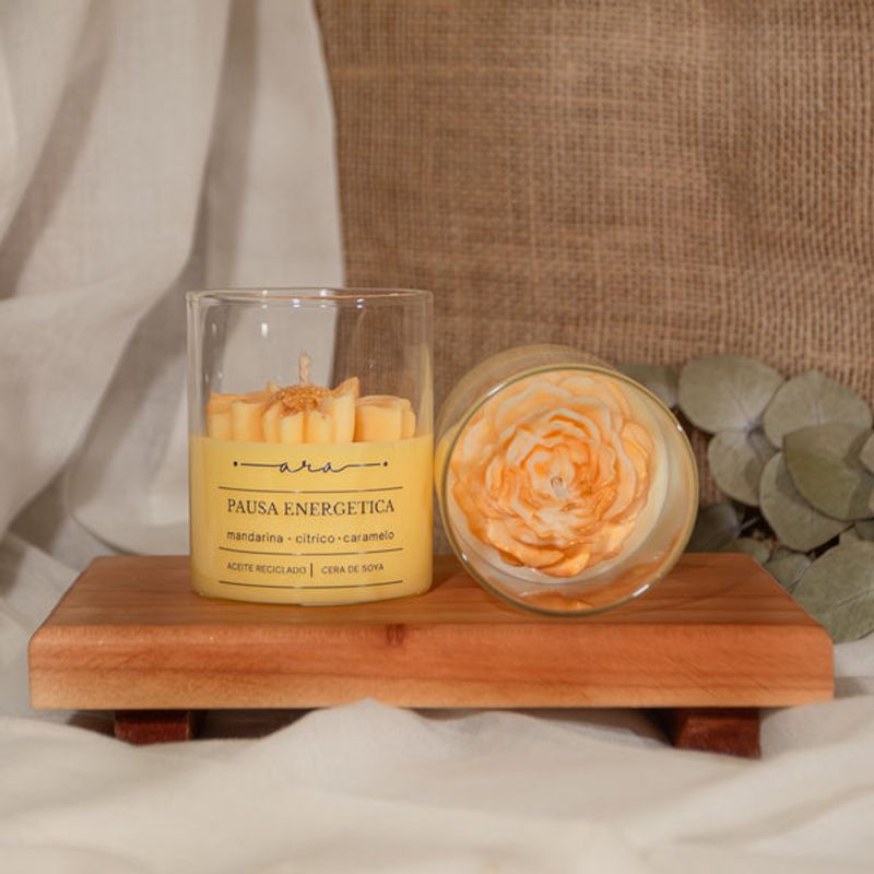 GENERICO - Vela Flor Peonia Pausa Energetica Aroma Mandarina citricos y caramelo