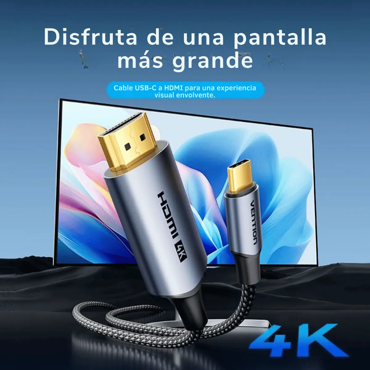 VENTION - Cable Usb-c A Hdmi Trenzado Vention 4k Tipo C Video Premium