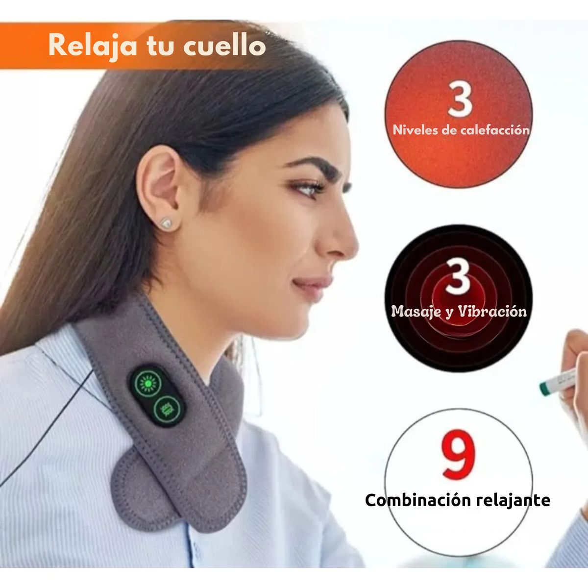 MOVI - Masajeador Térmico De Cuello 2 en 1 (Vibración y Terapia Calor)