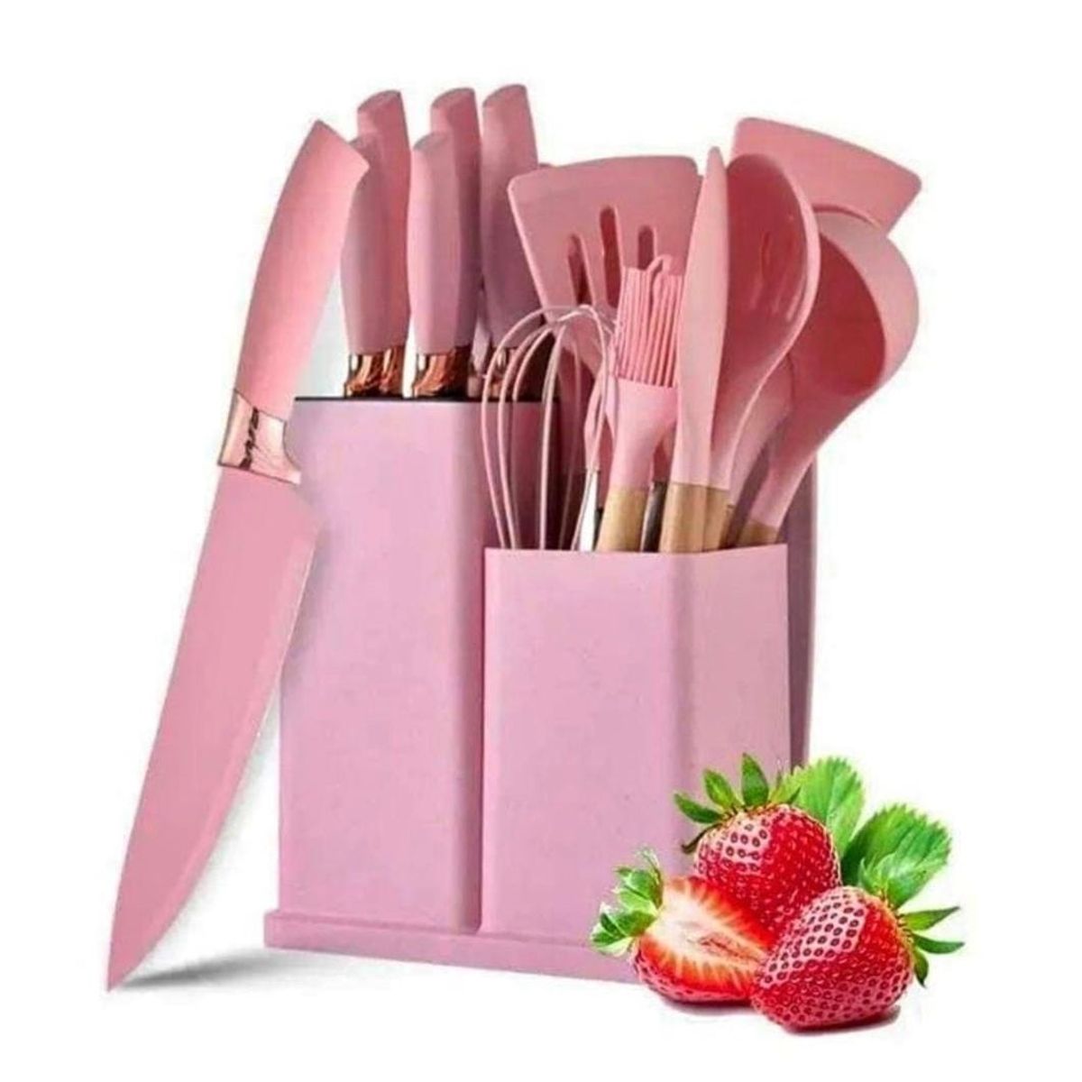 GENERICO - UTENSILIO DE COCINA ROSA DE SILICONA ANTIADHERENTE SET 19 PIEZAS
