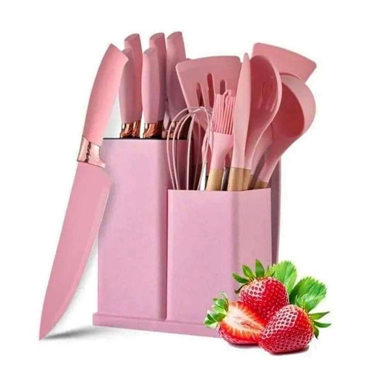 GENERICO - UTENSILIO DE COCINA ROSA DE SILICONA ANTIADHERENTE SET 19 PIEZAS