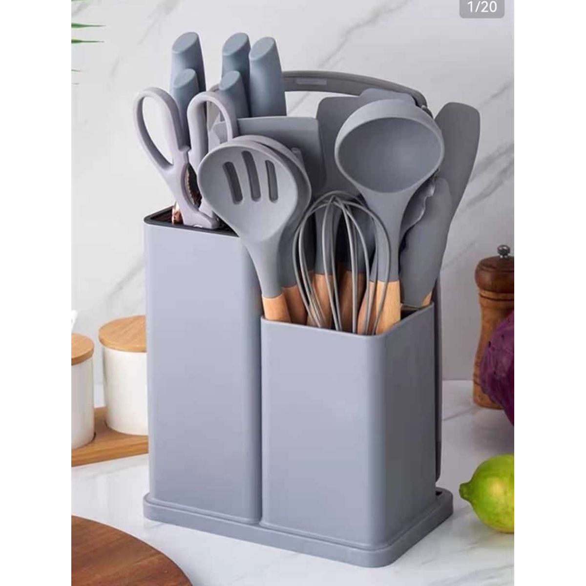 GENERICO - UTENSILIO DE COCINA GRIS DE SILICONA ANTIADHERENTE SET 19 PIEZAS