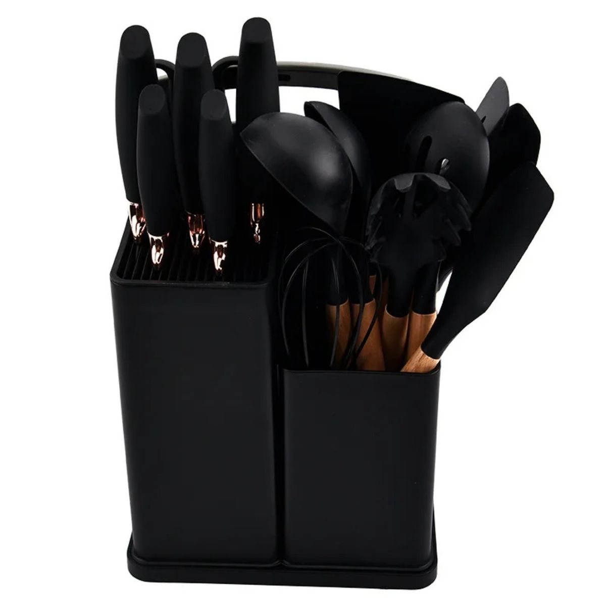 GENERICO - UTENSILIO DE COCINA NEGRO DE SILICONA ANTIADHERENTE SET 19 PIEZAS