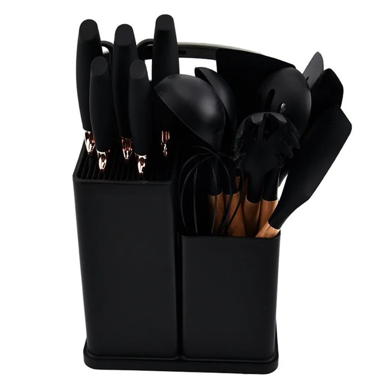 GENERICO - UTENSILIO DE COCINA NEGRO DE SILICONA ANTIADHERENTE SET 19 PIEZAS