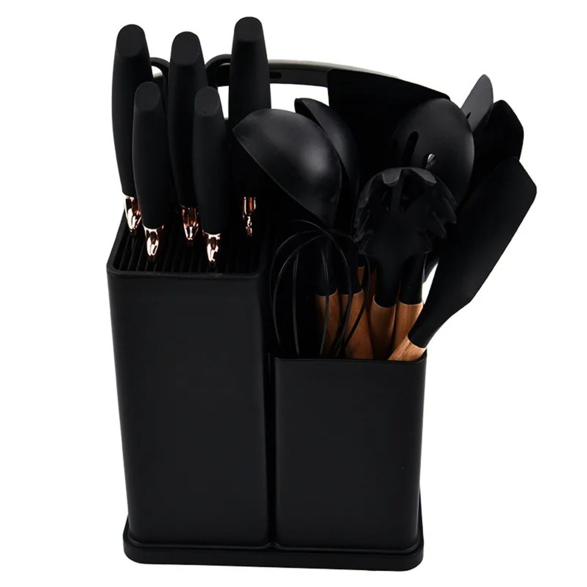GENERICO - UTENSILIO DE COCINA NEGRO DE SILICONA ANTIADHERENTE SET 19 PIEZAS
