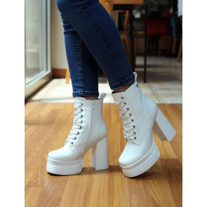 SNOOPY - Botines   Mujer Taco Alto con Plataforma  color Blanco  M493