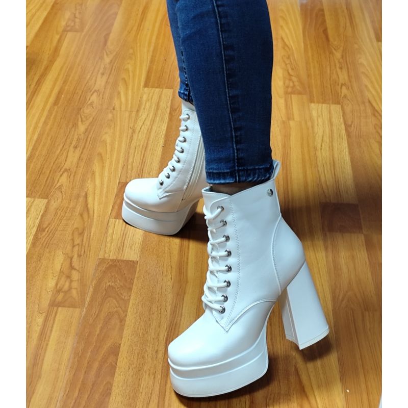 SNOOPY - Botin  Mujer Taco Alto con Plataforma  color Blanco  M493