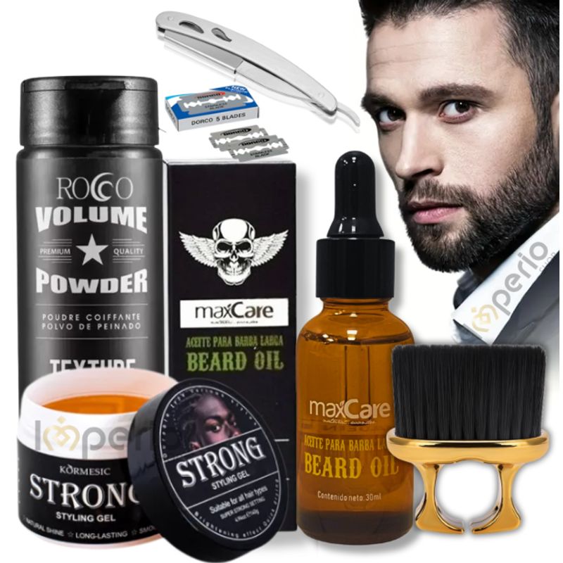 GENERICO - Kit Aceite De Barba Cera Barberia Cepillo