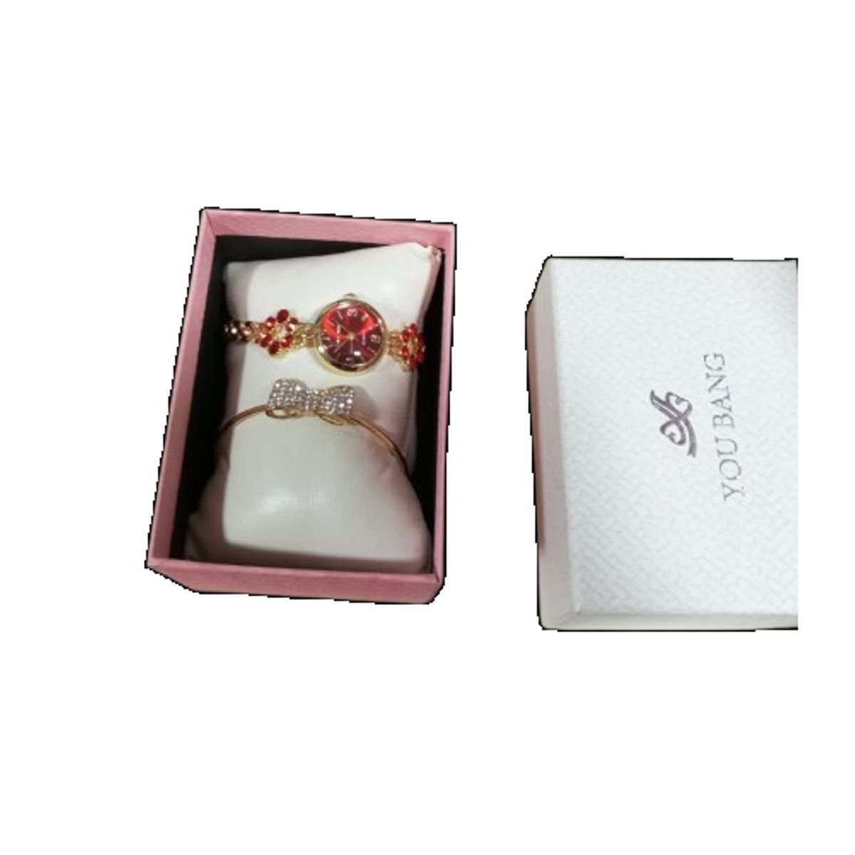 GENERICO - Set caja linda reloj con pulsera 2 piezas de acero inoxidable mujer