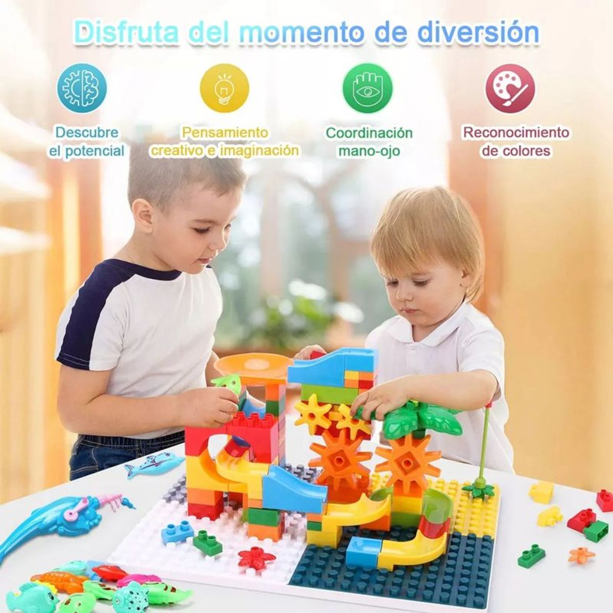 MOVI - Set Infantil Mesa Silla + 102 Bloques de Construcción