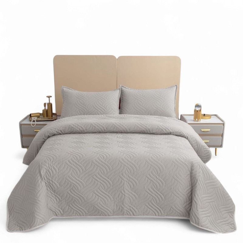 GENERICO - Cubrecama Quilt Verano 2 Plazas + 2 Fundas Medida 230x250cm Gris Claro