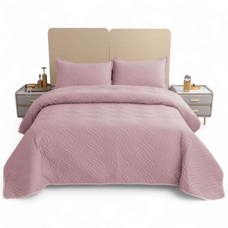 GENERICO - Cubrecama Quilt De Verano 2 Plaza + 2 Funda Medida 230x250cm Palo Rosa