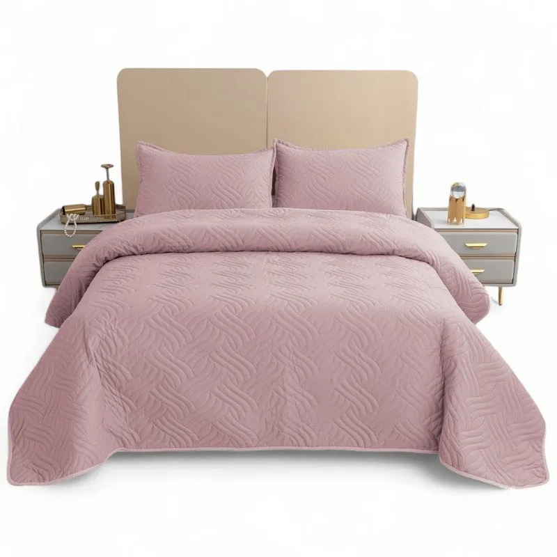 GENERICO - Cubrecama Quilt Verano 2 Plazas + 2 Funda Medida 230x250cm Palo Rosa