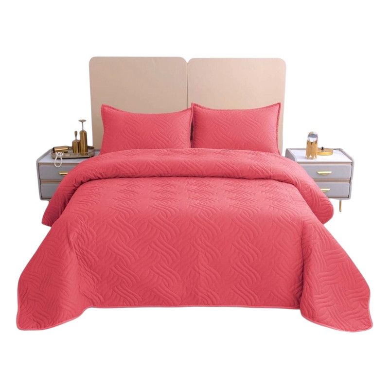 GENERICO - Cobertor De Verano 15 Plazas Quilt + 1 Funda Cubrecama 180x230cm Coral