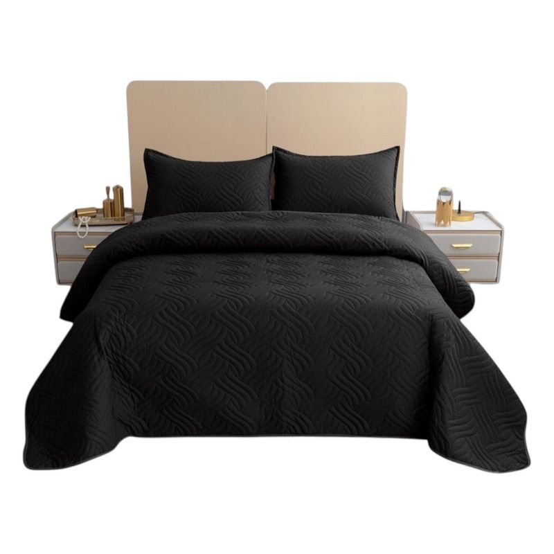 GENERICO - Cobertor De Verano 15 Plazas Quilt + 1 Funda Cubrecama 180x230cm Negro
