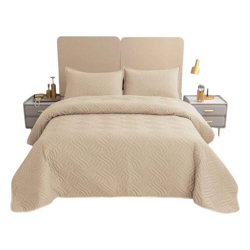 GENERICO - Cobertor De Verano 15 Plazas Quilt + 1 Funda Cubrecama 180x230cm Beige