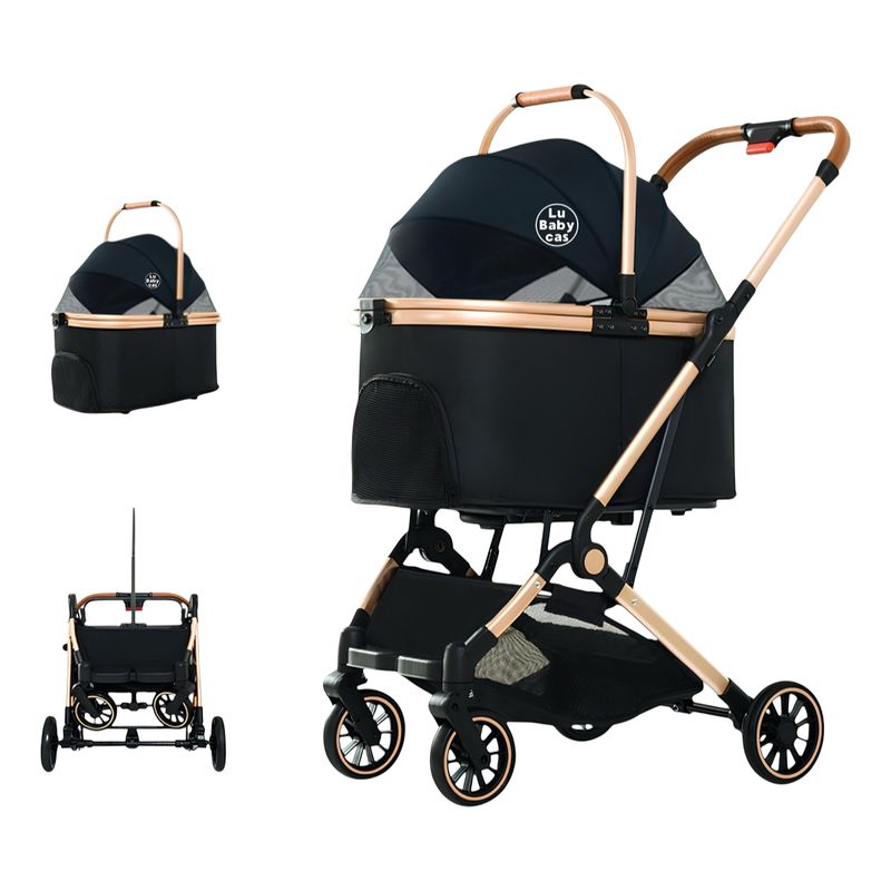LUBABYCAS - Coche Para Mascotas Premium 2 En 1 C106 Negro LuBabycas