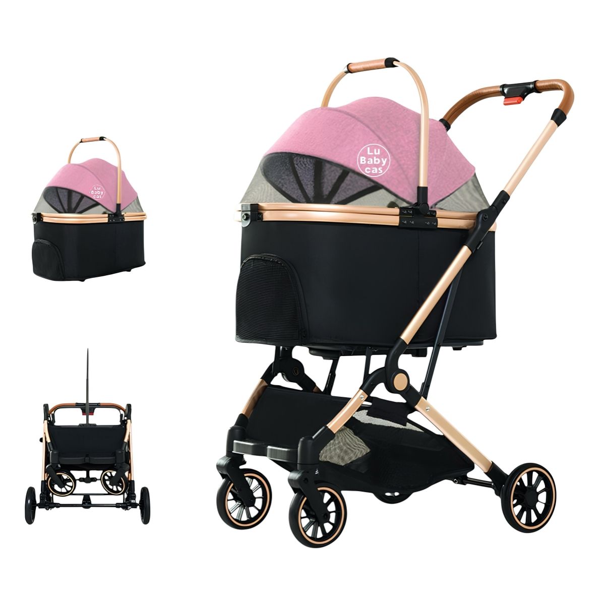 LUBABYCAS - Coche Para Mascotas Premium 2 En 1 C106 Rosado Lubabycas