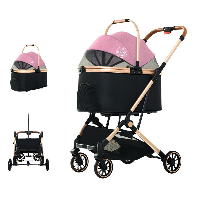 LUBABYCAS - Coche Para Mascotas Premium 2 En 1 C106 Rosado LuBabycas