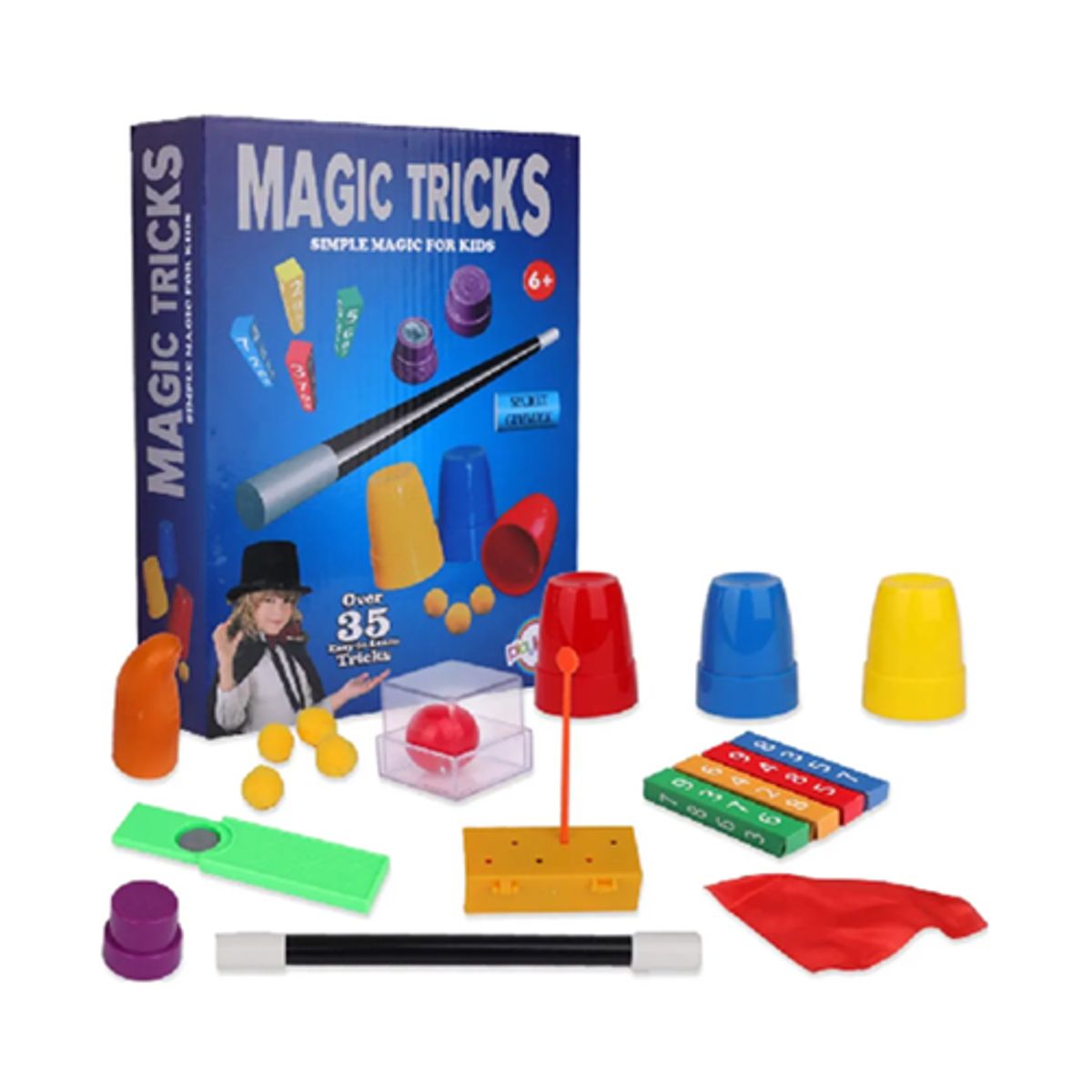 GENERICO - Set de magia 35 trucos de mago con varita multicolor