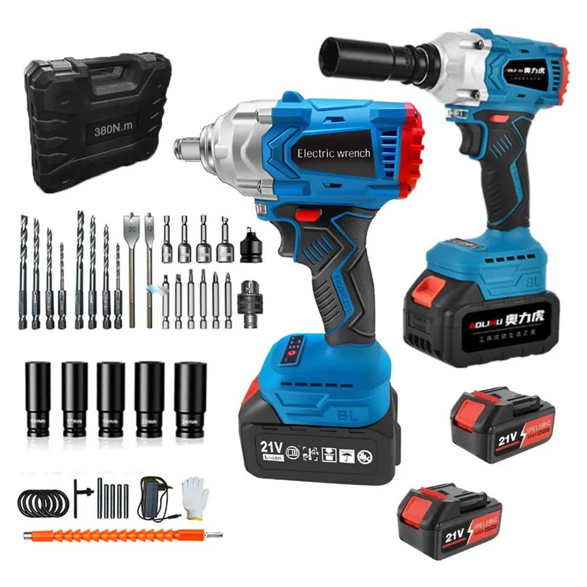 EVERSO - Kit Taladro Destornillador Inalámbrico 21v +2 Baterías 350nm Azul