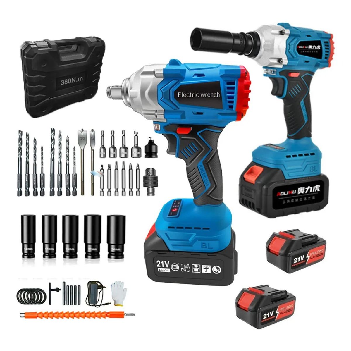 EVERSO - Kit Taladro Destornillador Inalámbrico 21v +2 Baterías 350nm Azul