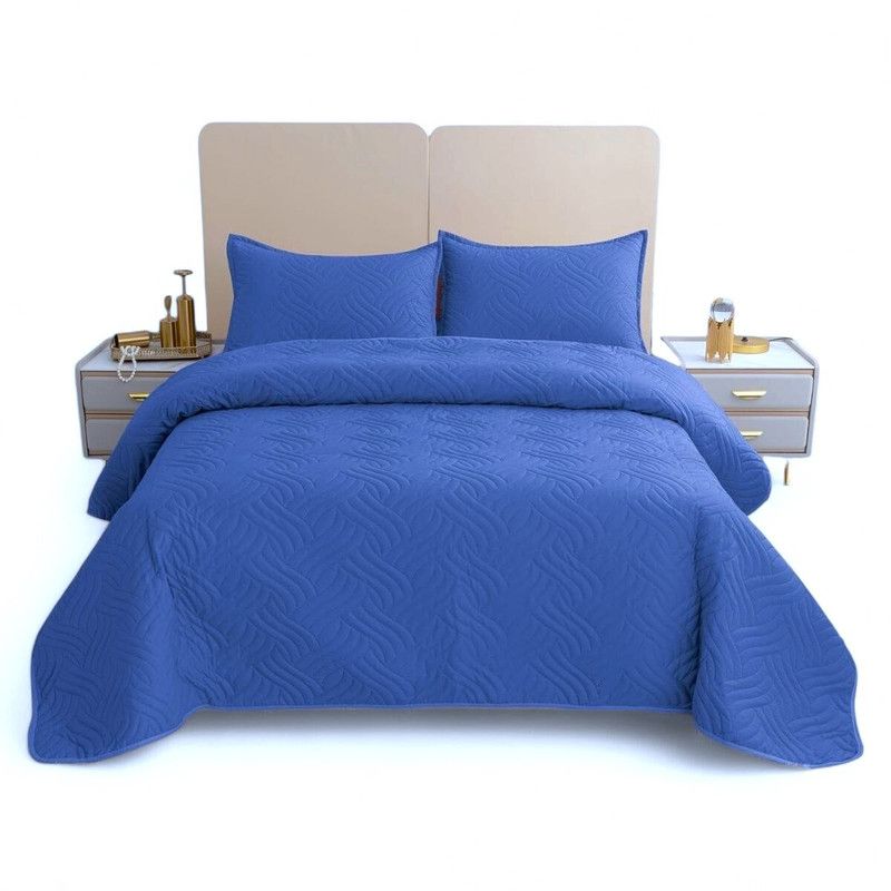 GENERICO - Cubrecama De Verano King 250x270cm Colcha + 2 Fundas Cobertor Azul Rey