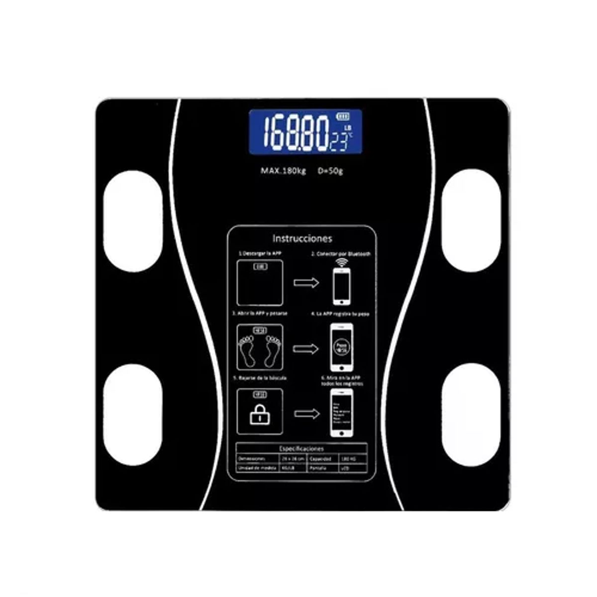 GENERICO - Pesa digital de baño inteligente recargable bluetooth app negro