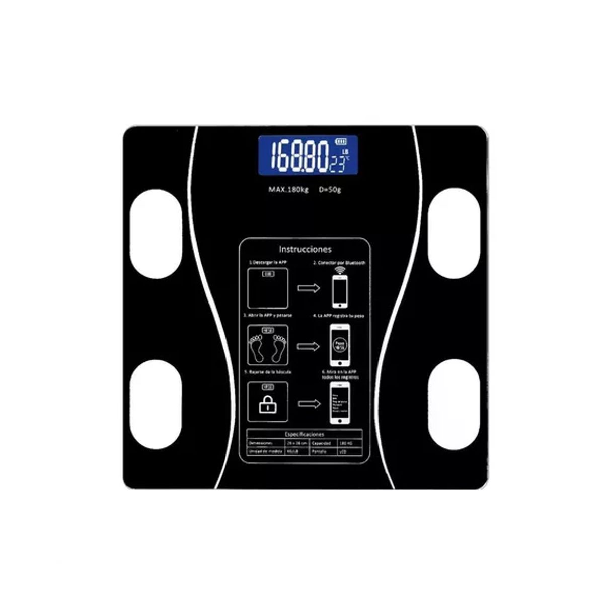 GENERICO - Pesa digital de baño inteligente recargable bluetooth app negro