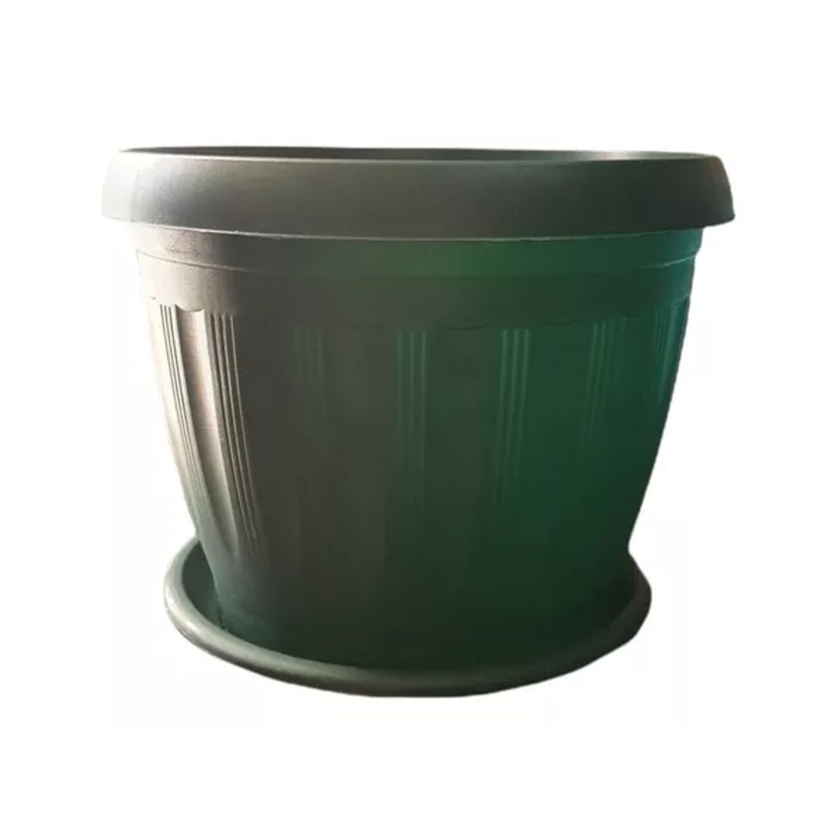 GENERICO - Macetero Redondo con Plato 30cm Verde Oscuro