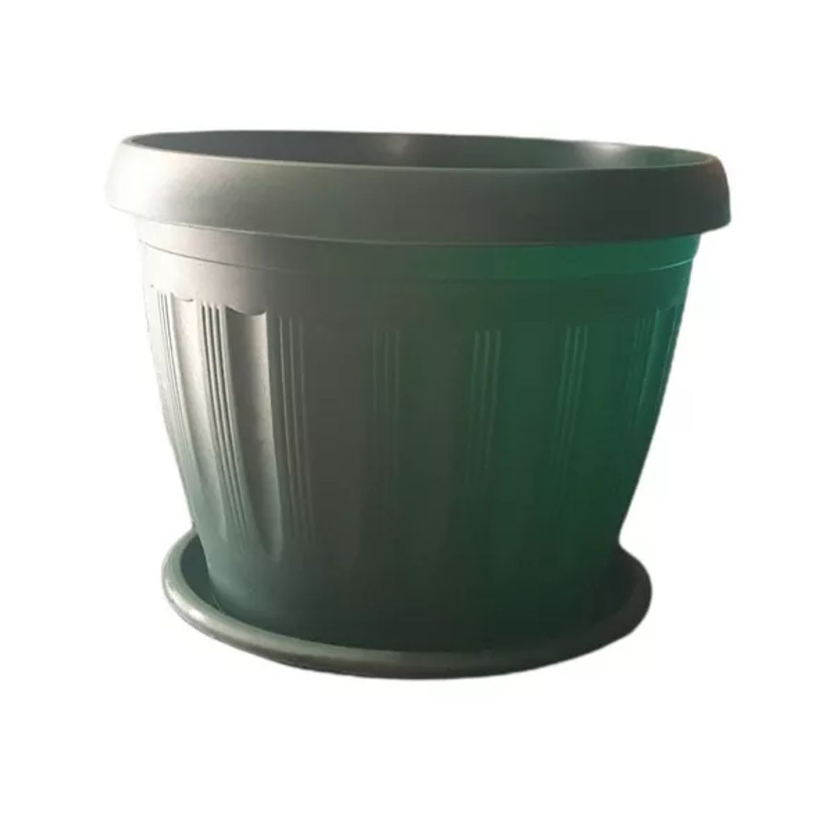 GENERICO - Macetero Redondo con Plato 30cm Verde Oscuro