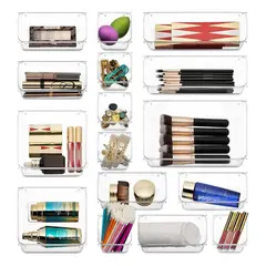 EVERSO - Juego De 16 Organizadores De Cajones PlásticoDe MaquillajeTransparente