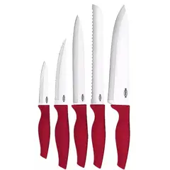 BRINOX - JUEGO DE CUCHILLOS 6 PIEZAS ROJAS ACERO INOXIDABLE