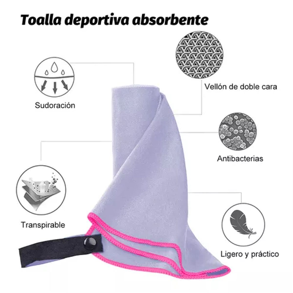 GENERICO - Toalla baño viaje microfibra secado rápido pcs negro