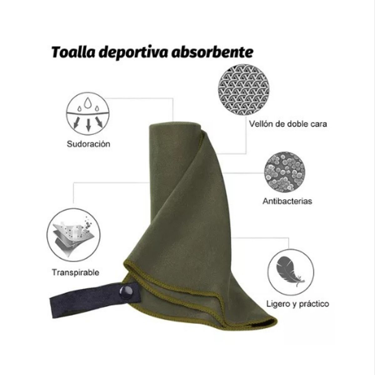 GENERICO - Toalla baño viaje microfibra secado rápido pcs verde milita