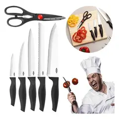 BRINOX - JUEGO DE CUCHILLOS 6 PIEZAS NEGRAS ACERO INOXIDABLE