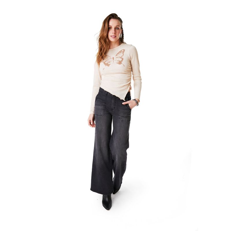 EFESIS - POLERA NADINE REGULAR RUEDO EN PUNTA CON RECOGIDO EFESIS - Crema